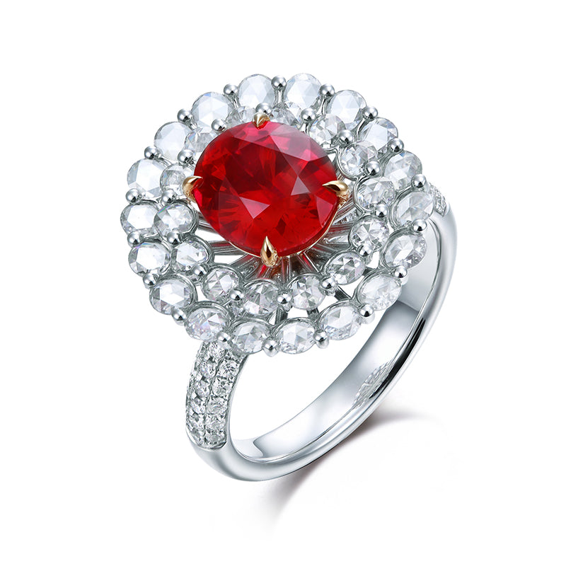 Mifanse 2.66 Carat Scarlet Sunburst・Lab-Grown Pigeon Blood Ruby 18K Ring