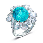 12.71 Carat Lab Neon Blue Paraiba 18K Gold Graduated Pear Ring