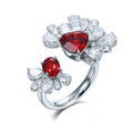 3.8 Carat Twin Flame Heart・Dual-Stone Heart Lab Pigeon’s Blood Ruby 18K Gold Open Ring