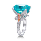 30.96 Carat Lab Neon Blue Paraiba 18K Gold Multi-Color Diamond Leaf Art Ring