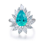 5.78 Carat Lab Neon Blue Paraiba 18K Gold Pear Lotus Ring