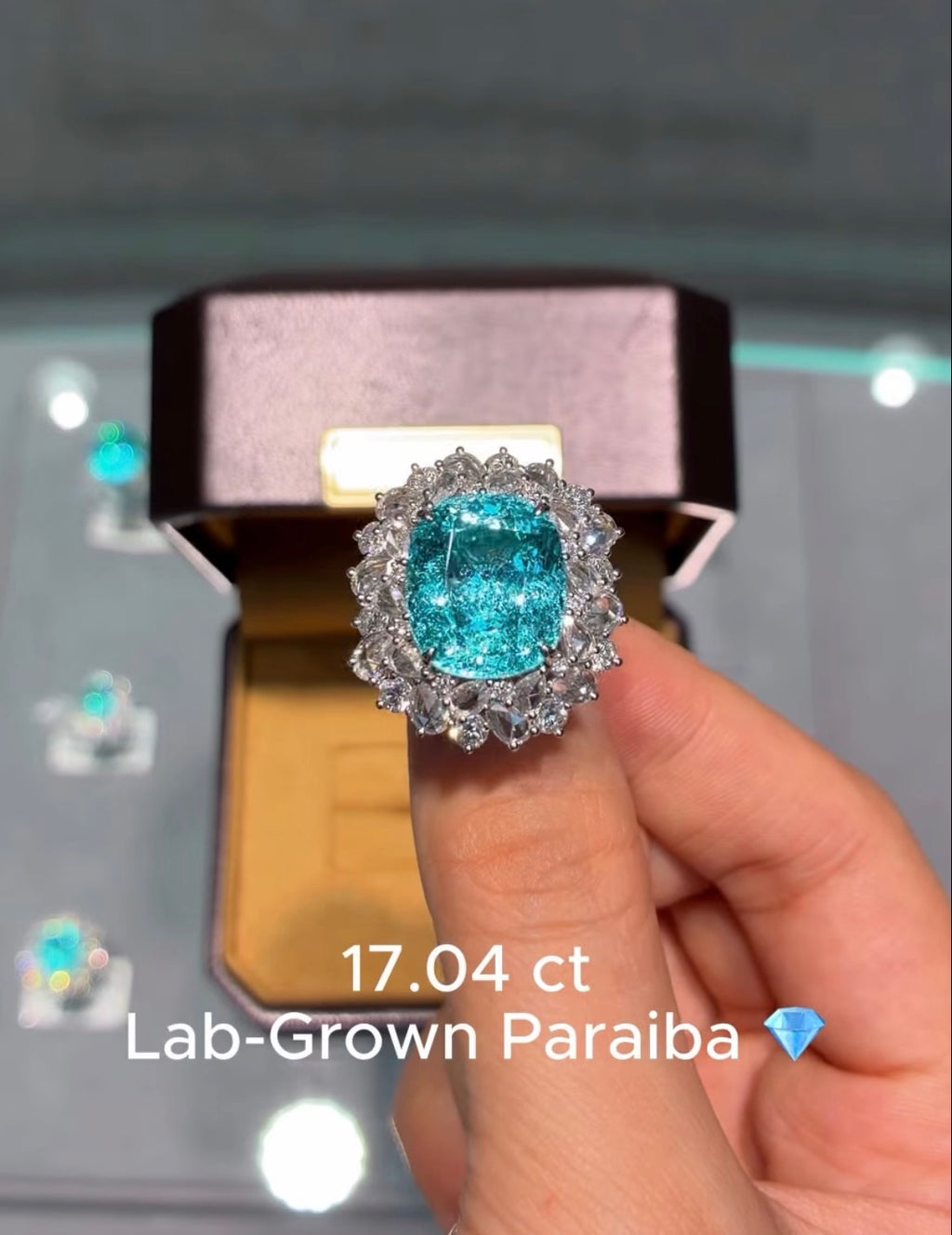 17.04 ct Lab-Grown Paraiba Custom Ring in Pt950 Platinum 💙💍Deposit
