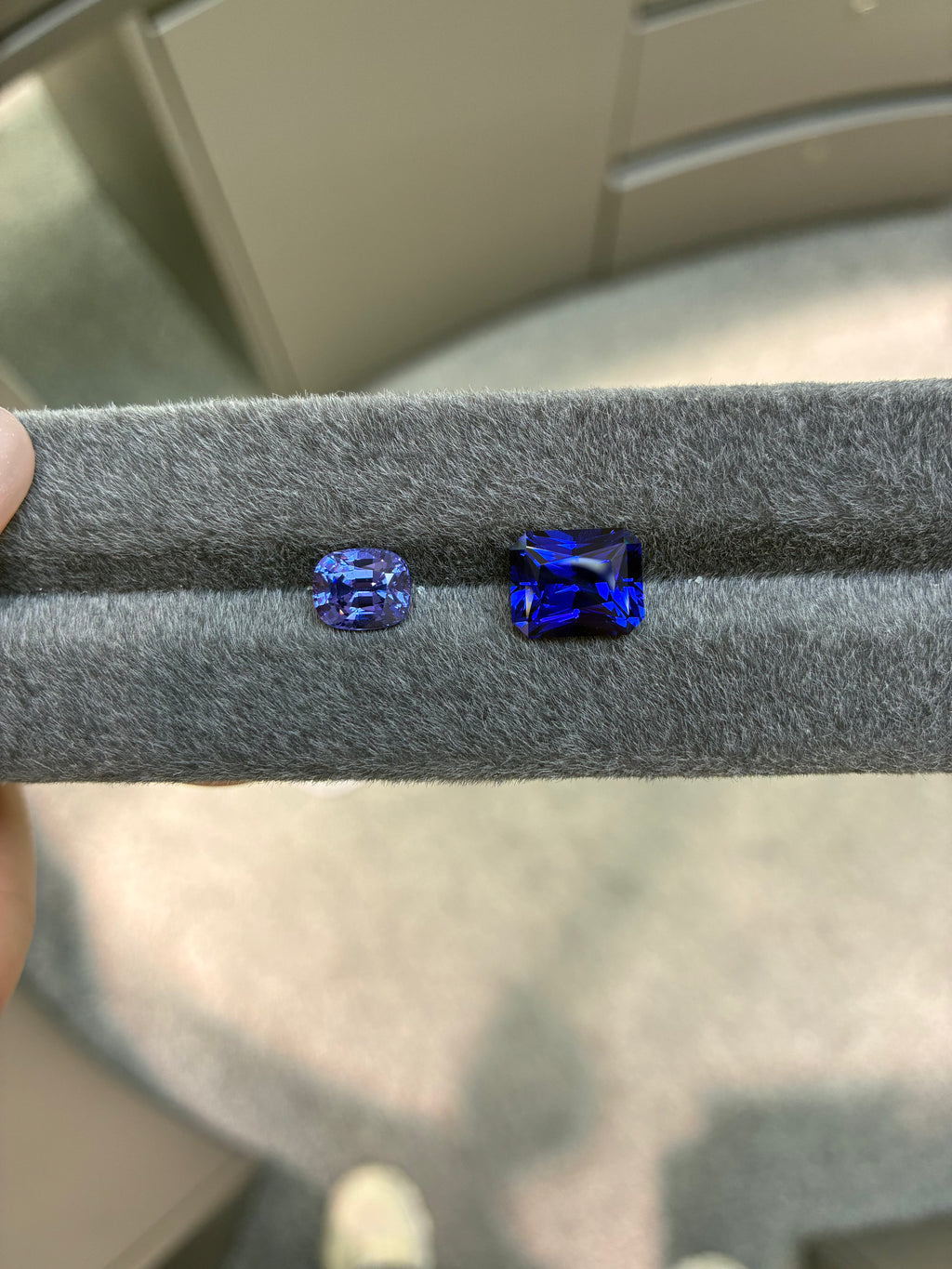 6.47ct Lab-Grown Royal Blue Sapphire + 3.27ct Lab-Grown Purple Spinel