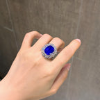 10.83 Carat  Royal Iris Bloom・Cushion Silky Lab Kashmir Royal Blue Sapphire 18K Gold Ring