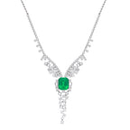 3.18 Carat Emerald Cascade · Cushion Lab Colombian Green Emerald 18K Diamond Drop Necklace