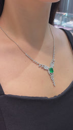 3.18 Carat Emerald Cascade · Cushion Lab Colombian Green Emerald 18K Diamond Drop Necklace