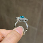 5.78 Carat Lab Neon Blue Paraiba 18K Gold Pear Lotus Ring
