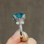 30.96 Carat Lab Neon Blue Paraiba 18K Gold Multi-Color Diamond Leaf Art Ring