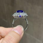 10.83 Carat  Royal Iris Bloom・Cushion Silky Lab Kashmir Royal Blue Sapphire 18K Gold Ring