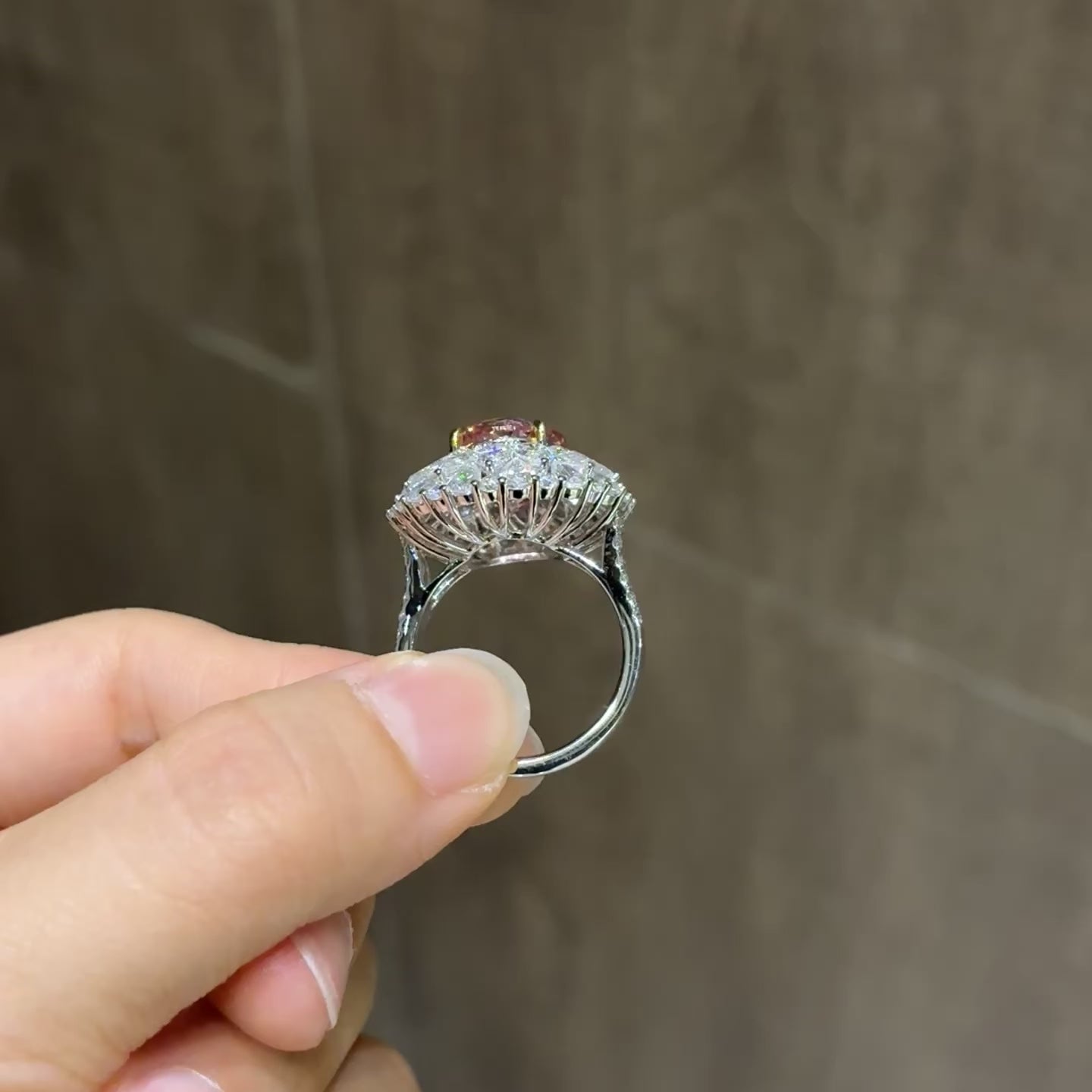 7.02 Carat Lab Sunset Padparadscha Sapphire 18K Gold Graduated Pear Ring