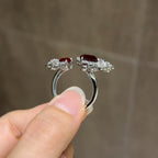 3.8 Carat Twin Flame Heart・Dual-Stone Heart Lab Pigeon’s Blood Ruby 18K Gold Open Ring